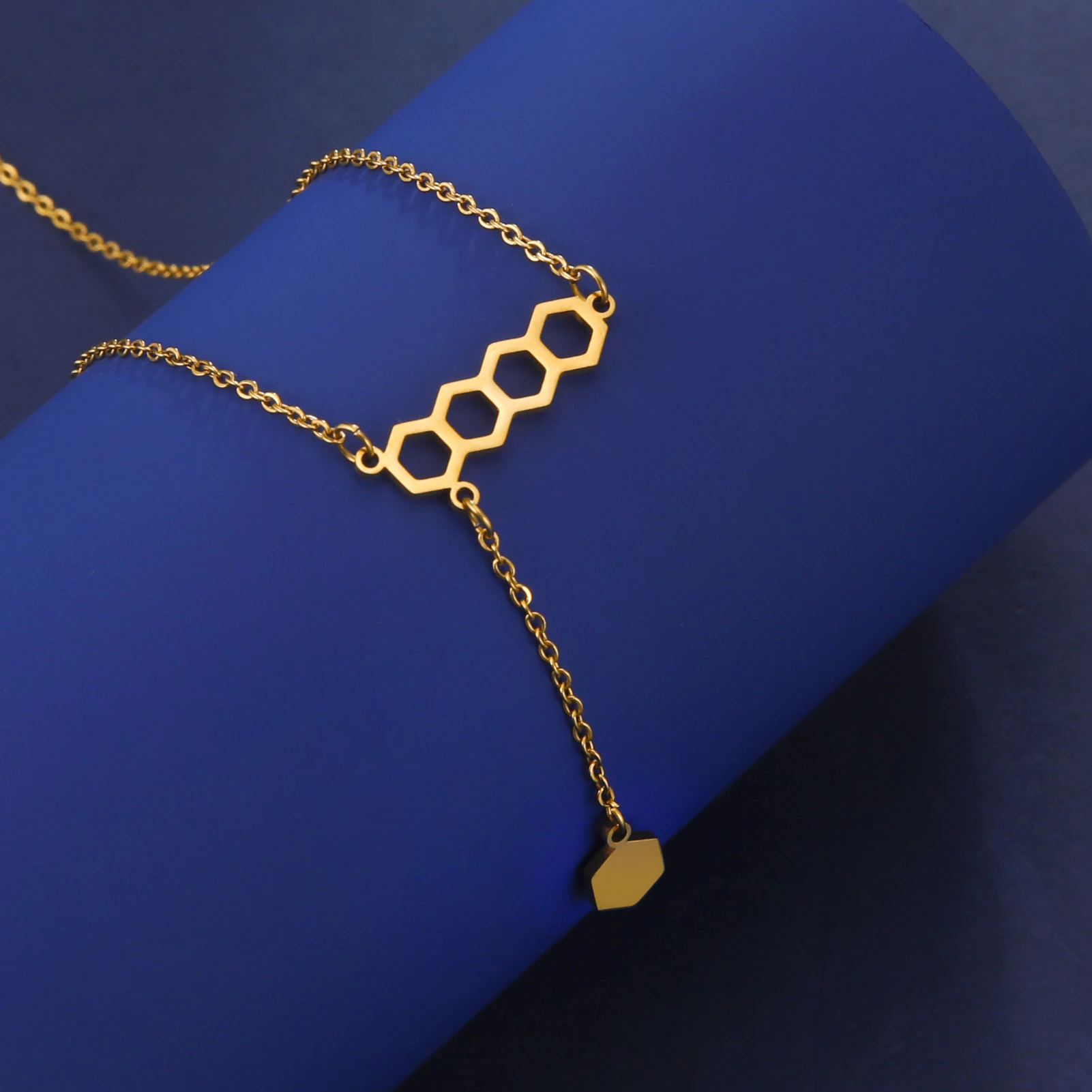 Dreamtimes Шестиугольные параллельные ожерелья с подвесками в виде сот для женщин, новое модное геометрическое ожерелье из нержавеющей стали, ювелирные изделия, подарки Изображение 0