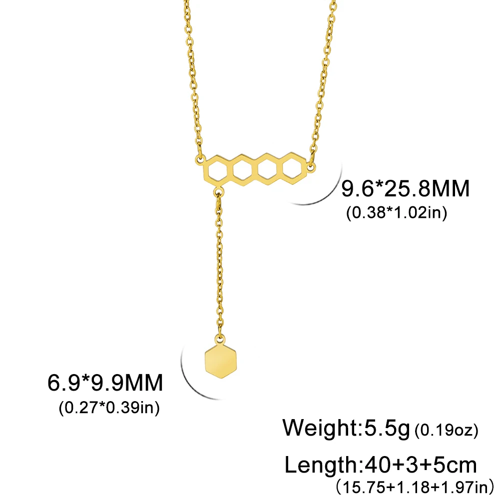 Dreamtimes Шестиугольные параллельные ожерелья с подвесками в виде сот для женщин, новое модное геометрическое ожерелье из нержавеющей стали, ювелирные изделия, подарки Изображение 5