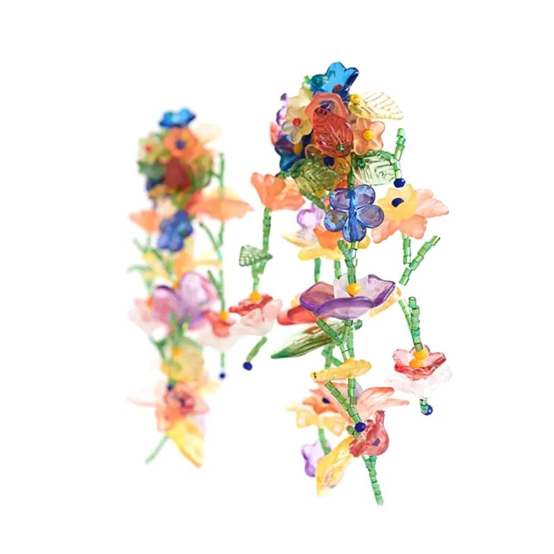 для креативных пластиковых сережек с цветочными кисточками, украшенных бисером, серьги-подвески в стиле бохо для женщин и девочек Изображение 1