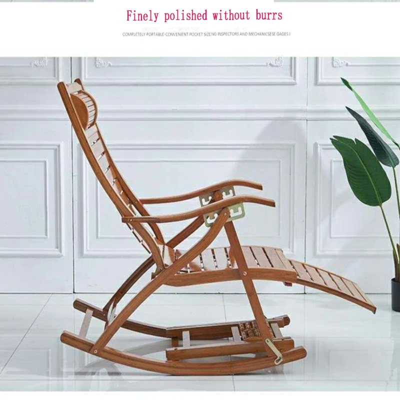Кресло-качалка бамбуковое глубокое кресло с откидной спинкой, кресло для обеденного перерыва, балкон, мебель для дома для ленивого отдыха, кресло для пожилых людей, массаж ног Изображение 3