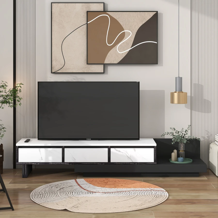 Подставка для телевизора Белая медиа-консоль с 3 выдвижнымиоткрытыми отделениями для хранения, Элегантная и стильная подставка для телевизора, подходящая для гостиной Изображение 0