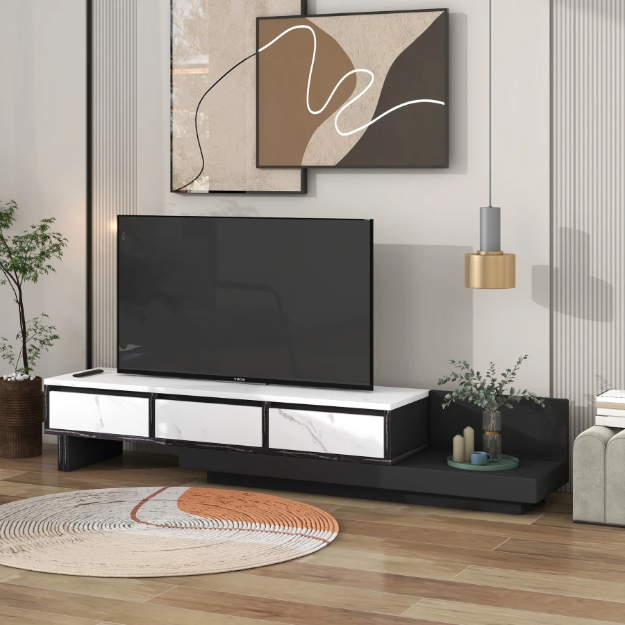 Подставка для телевизора Белая медиа-консоль с 3 выдвижнымиоткрытыми отделениями для хранения, Элегантная и стильная подставка для телевизора, подходящая для гостиной Изображение 1