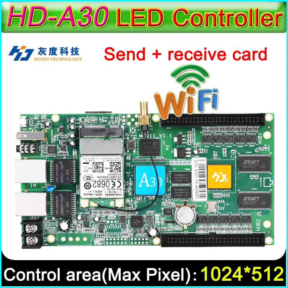 Полноцветная карта асинхронного контроллера, карта отправки с большим дисплеем HD-A30 WiFi, контроллер светодиодного дисплея своими руками Изображение 0